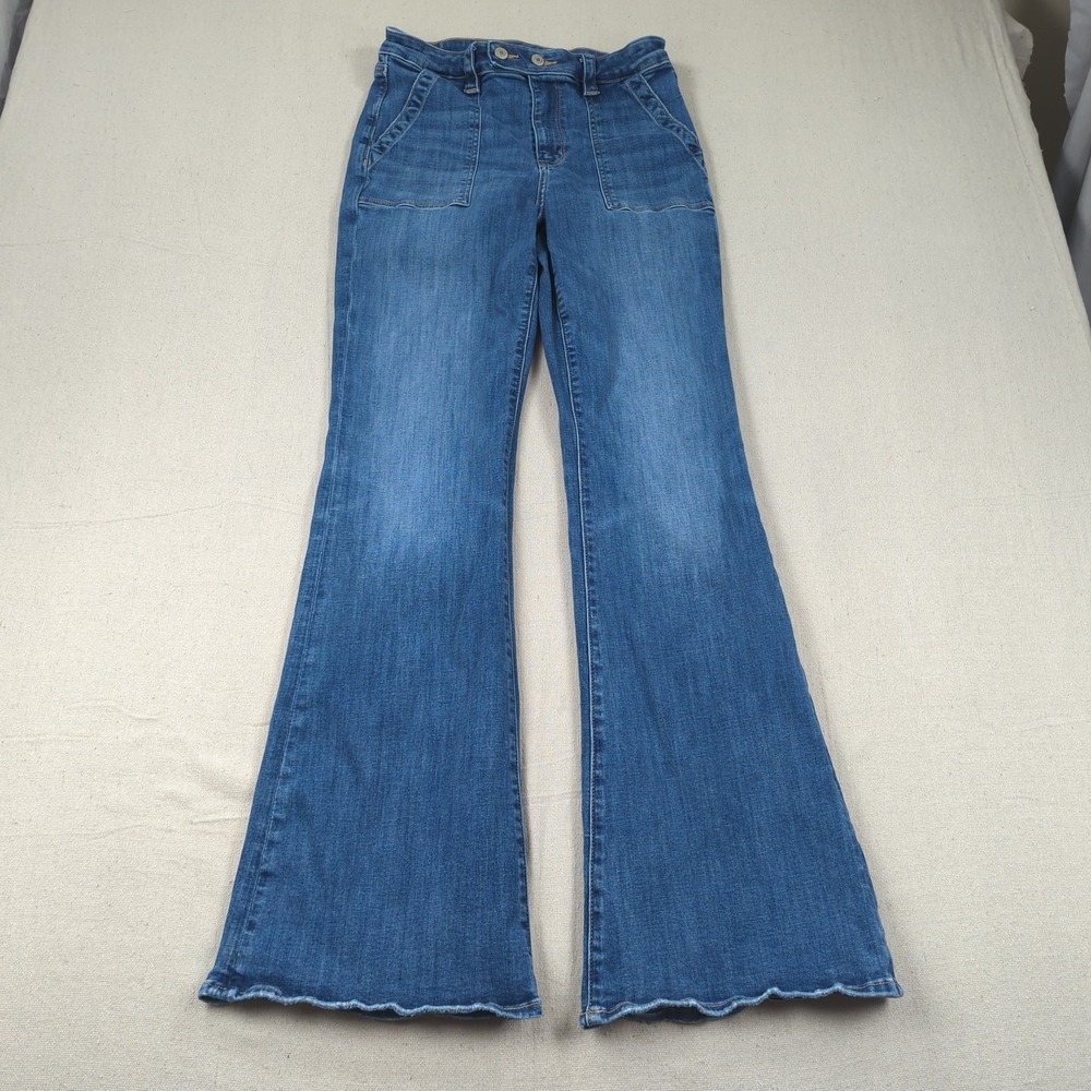 American Eagle Jeans Womens 8 Blue Long Super High Rise Flare Stretch Boho